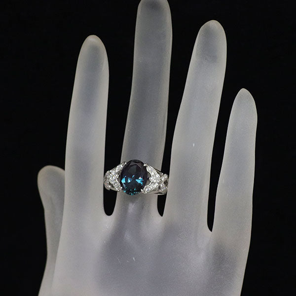 クレサンベール Pt950 再結晶 アレキサンドライト ダイヤモンド リング 4.68ct D0.50ct
