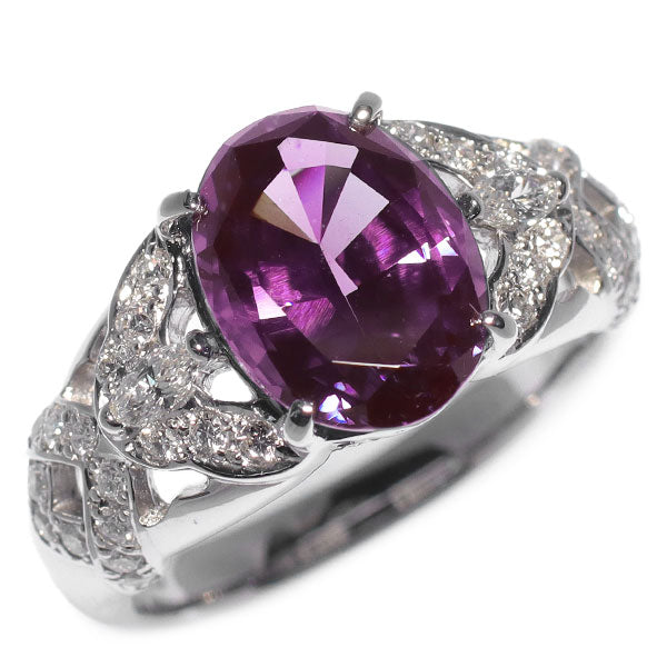 クレサンベール Pt950 再結晶 アレキサンドライト ダイヤモンド リング 4.68ct D0.50ct