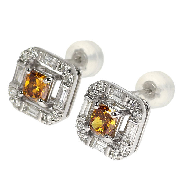Pt900 天然オレンジダイヤモンド ピアス 0.867ct FDBYO SI2 D0.60ct