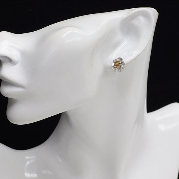 Pt900 天然オレンジダイヤモンド ピアス 0.867ct FDBYO SI2 D0.60ct
