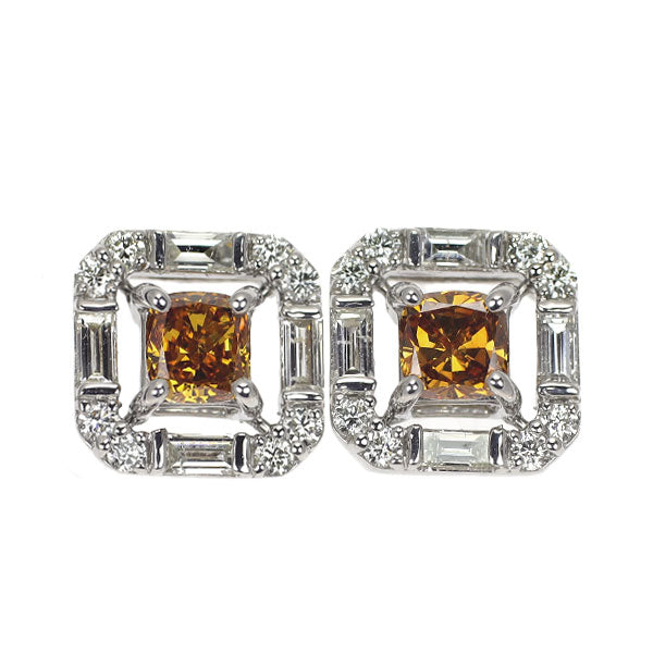 Pt900 天然オレンジダイヤモンド ピアス 0.867ct FDBYO SI2 D0.60ct