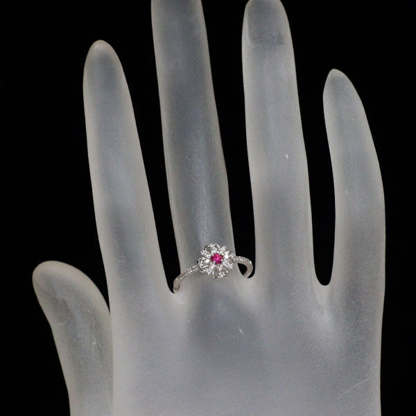 K18WG ローズカット ルビー ダイヤモンド リング 0.07ct D0.17ct フラワー
