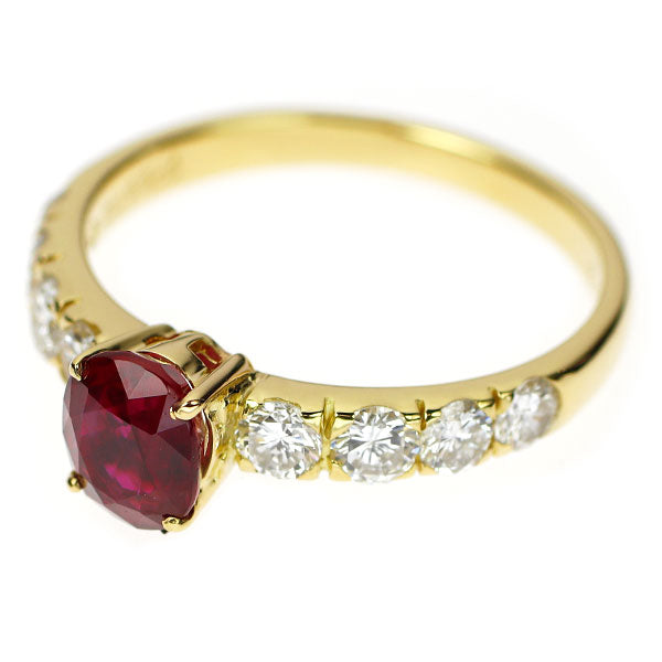 K18YG ビルマ/ミャンマー産 ピジョンブラッドルビー ダイヤモンド リング 1.012ct D0.68ct