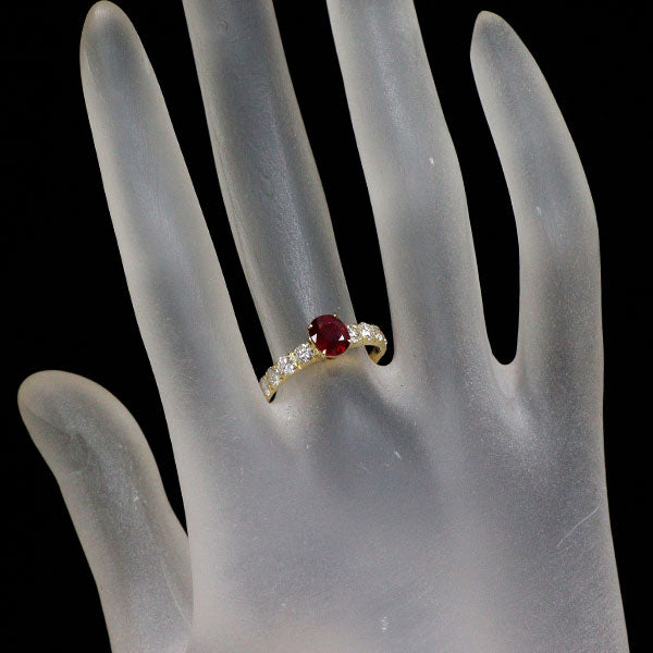 K18YG ビルマ/ミャンマー産 ピジョンブラッドルビー ダイヤモンド リング 1.012ct D0.68ct