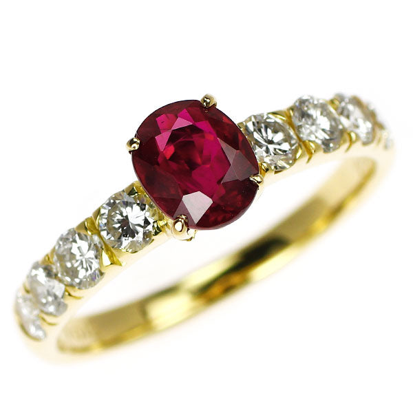 K18YG ビルマ/ミャンマー産 ピジョンブラッドルビー ダイヤモンド リング 1.012ct D0.68ct