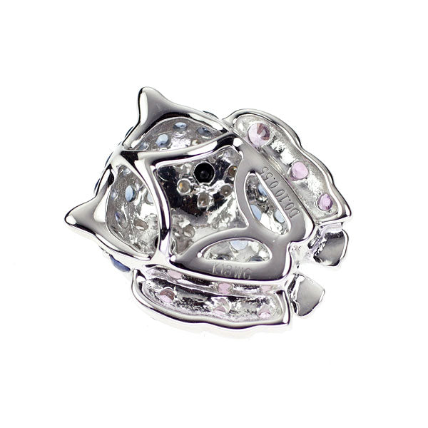 K18WG カラーサファイア カラーレス/ブラックダイヤ ペンダントトップ 0.55ct D0.10ct フクロウ