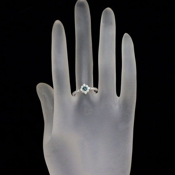 K18WG トリートブルー/ カラーレス ダイヤモンド リング 0.15ct D0.35ct