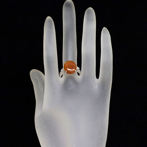 Pt900 オレンジ翡翠 ダイヤモンド リング 5.25ct D0.09ct