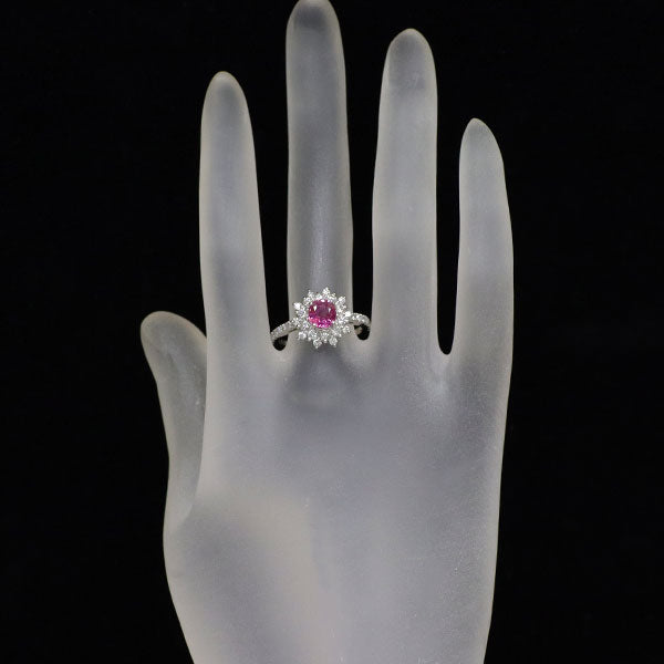 Pt900 非加熱ピンクサファイア ダイヤモンド リング 1.07ct D0.75ct