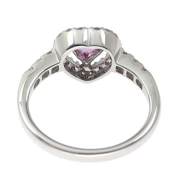 K18WG ハートシェイプピンク サファイア ダイヤモンド リング 0.48ct D0.32ct