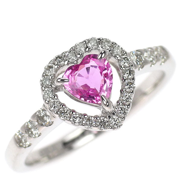K18WG ハートシェイプピンク サファイア ダイヤモンド リング 0.48ct D0.32ct