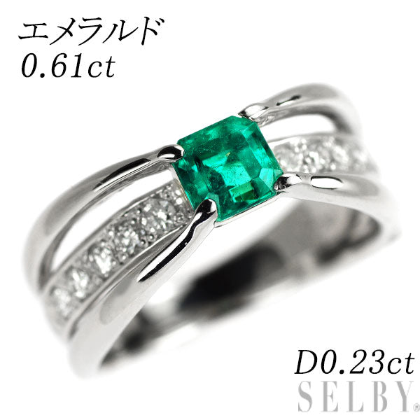 Pt900 エメラルド ダイヤモンド リング 0.61ct D0.23ct