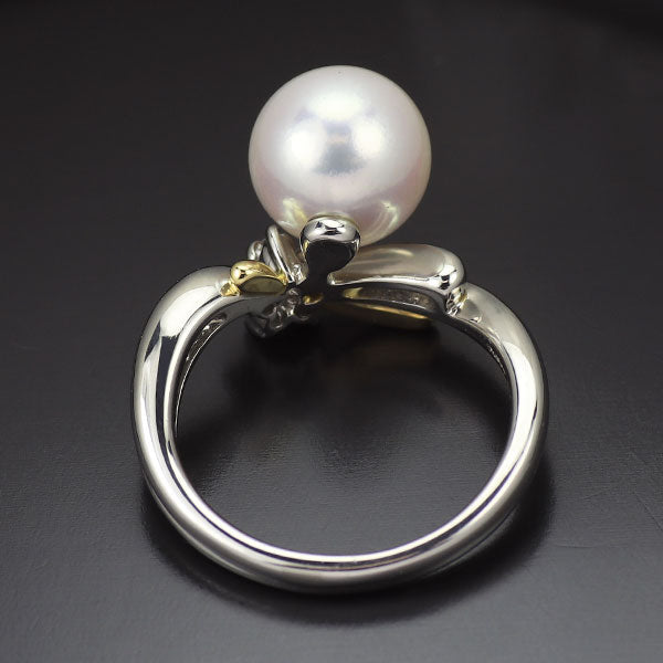 Pt900/ K18YG アコヤ真珠 天然ピンク/カラーレスダイヤモンド リング 径約8.7mm PD0.02ct D0.11ct