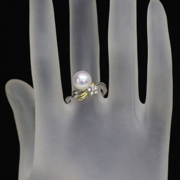 Pt900/ K18YG アコヤ真珠 天然ピンク/カラーレスダイヤモンド リング 径約8.7mm PD0.02ct D0.11ct