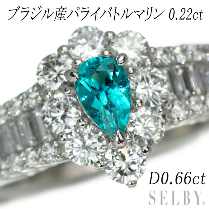 Pt900 Brazilian Paraiba tourmaline diamond ring 0.22ct D0.66ct