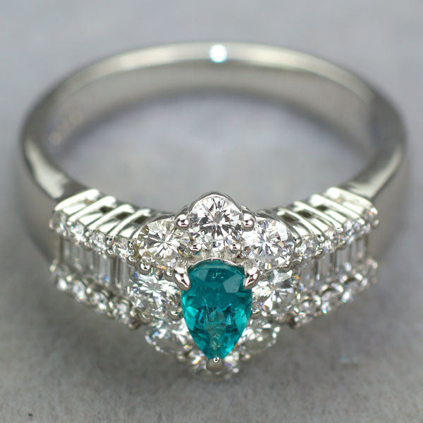 Pt900 Brazilian Paraiba tourmaline diamond ring 0.22ct D0.66ct