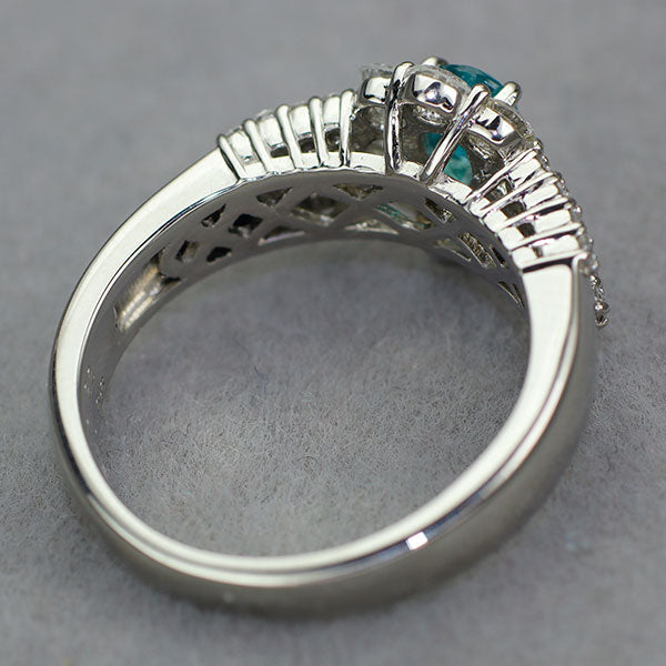 Pt900 Brazilian Paraiba tourmaline diamond ring 0.22ct D0.66ct