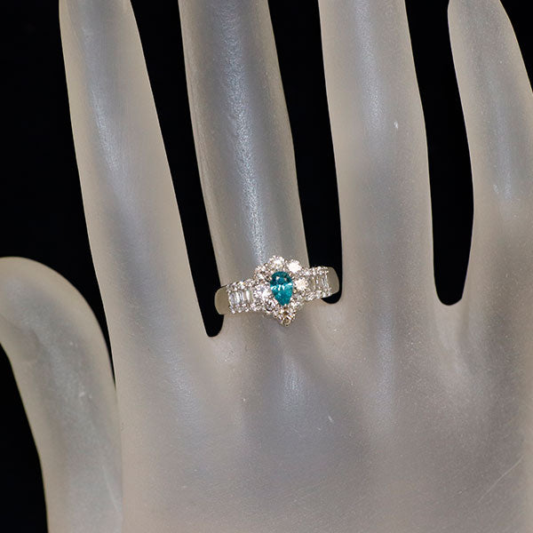 Pt900 Brazilian Paraiba tourmaline diamond ring 0.22ct D0.66ct