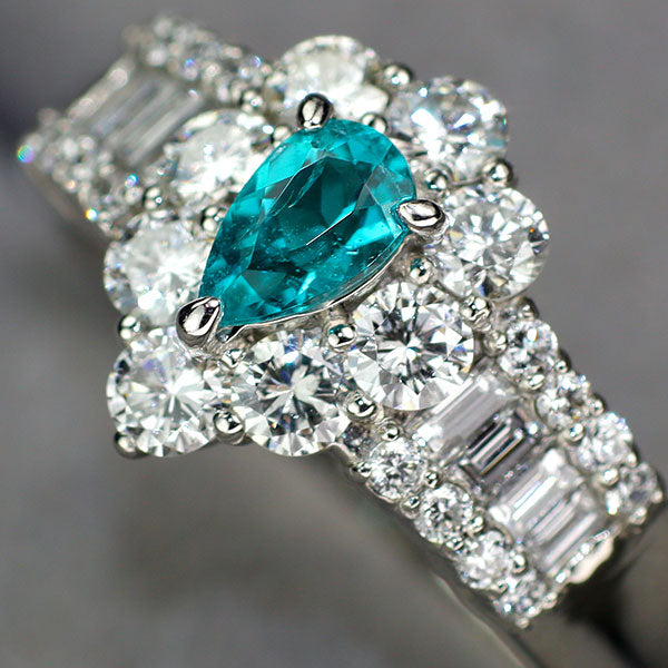 Pt900 Brazilian Paraiba tourmaline diamond ring 0.22ct D0.66ct