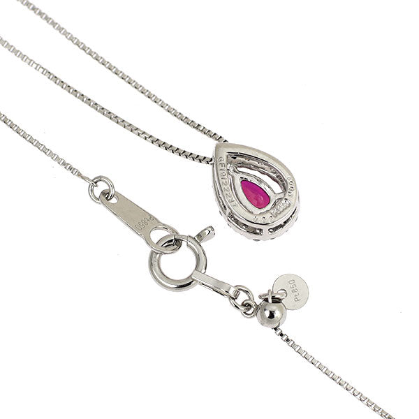 Pt900/ Pt850 非加熱ピジョンブラッドルビー ダイヤモンド ペンダントネックレス 0.22ct D0.09ct