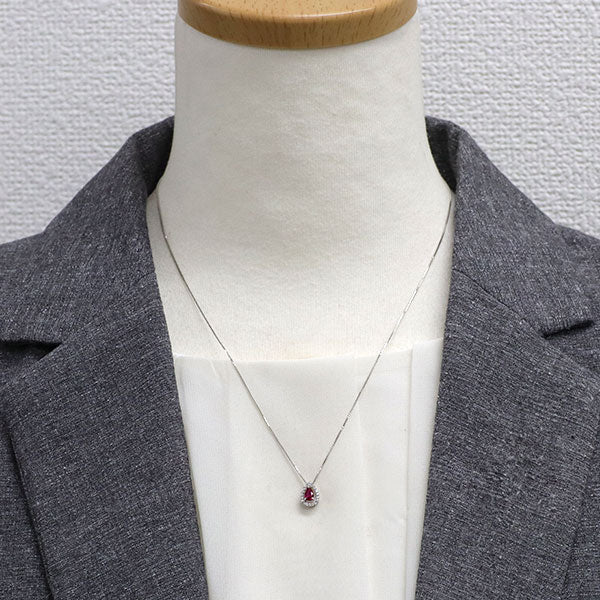 Pt900/ Pt850 非加熱ピジョンブラッドルビー ダイヤモンド ペンダントネックレス 0.22ct D0.09ct