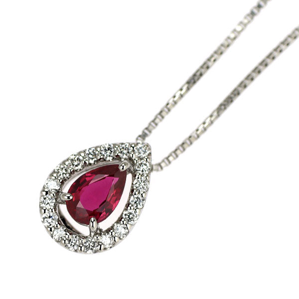 Pt900/ Pt850 非加熱ピジョンブラッドルビー ダイヤモンド ペンダントネックレス 0.22ct D0.09ct