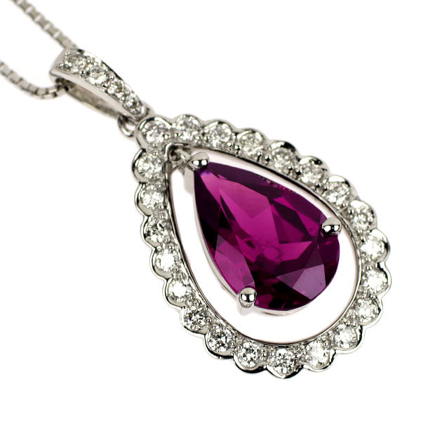 K18WG ロードライトガーネット ダイヤモンド ペンダントネックレス 3.59ct D0.41ct