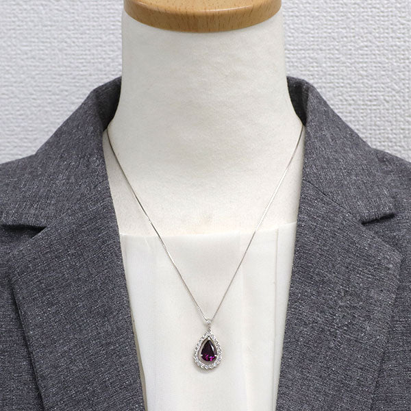 K18WG ロードライトガーネット ダイヤモンド ペンダントネックレス 3.59ct D0.41ct