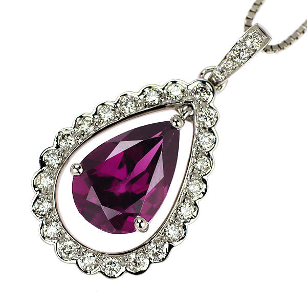 K18WG ロードライトガーネット ダイヤモンド ペンダントネックレス 3.59ct D0.41ct