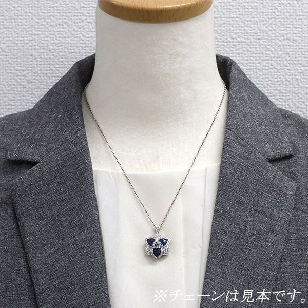 Pt900 サファイア ダイヤモンド ペンダントトップ 1.57ct D0.68ct 2way フラワー