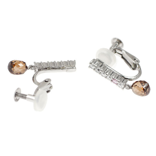 Pt900 ブリオレットカット ダイヤモンド 天然ピンク/カラーレスダイヤ イヤリング 1.206ct PD0.039ct D0.196ct