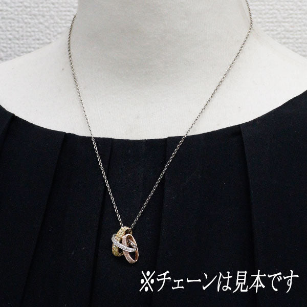 K18YG/WG/PG 天然ピンク/イエロー/カラーレス ダイヤモンド ペンダントトップ 0.35ct