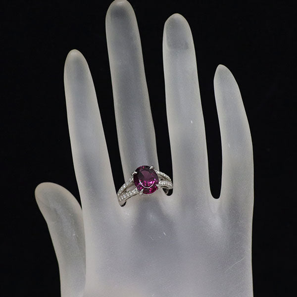 Pt900 ガーネット ダイヤモンド リング 4.60ct D0.216ct
