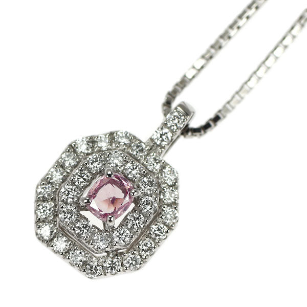 希少 Pt900/ Pt850 天然ピンクダイヤモンド ペンダントネックレス 0.091ct D0.22ct