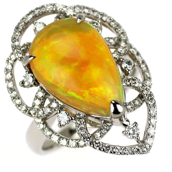 Pt900 オパール ダイヤモンド リング 4.08ct D0.59ct
