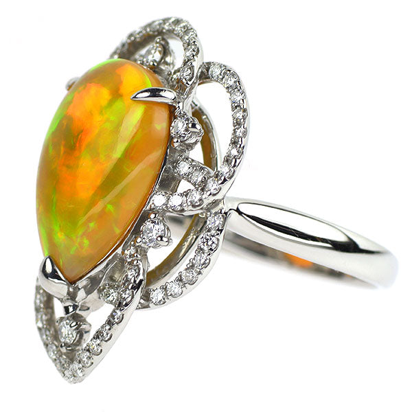 Pt900 オパール ダイヤモンド リング 4.08ct D0.59ct