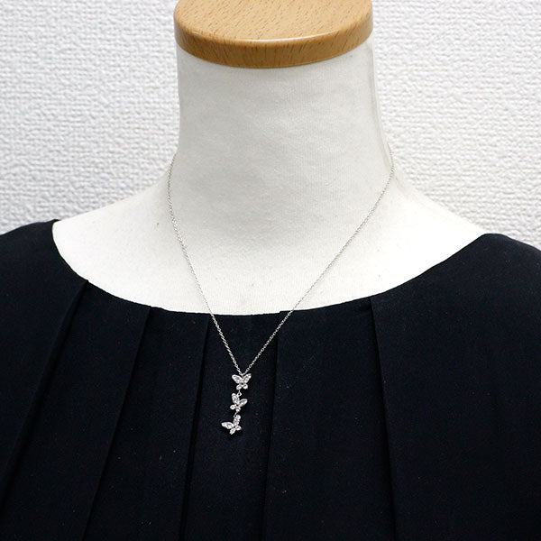 K18WG ダイヤモンド ペンダントネックレス 0.68ct 蝶