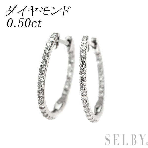 K18WG ダイヤモンド ピアス 0.50ct フープ