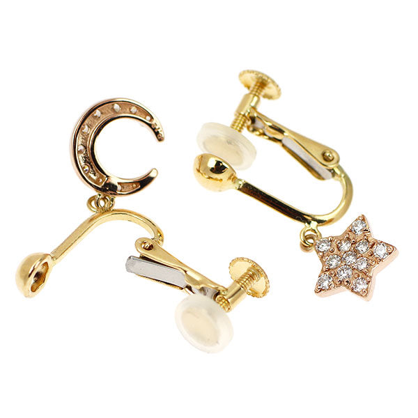 K18YG/PG ダイヤモンド イヤリング 0.22ct 月 星