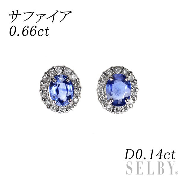 Pt900 サファイア ダイヤモンド ピアス 0.66ct D0.14ct