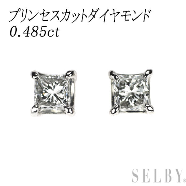 Pt950/ Pt900 プリンセスカット ダイヤモンド スタッド ピアス 0.485ct
