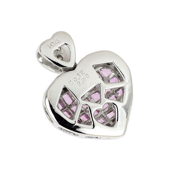 K14WG ピンクサファイア ダイヤモンド ペンダントトップ 2.00ct D0.12ct ハート
