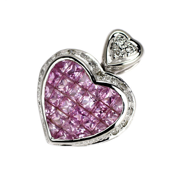 K14WG ピンクサファイア ダイヤモンド ペンダントトップ 2.00ct D0.12ct ハート
