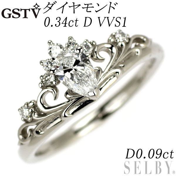 GSTV Pt950 ペアシェイプ ダイヤモンド リング 0.34ct D VVS1 D0.09ct ティアラ