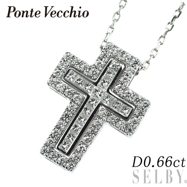 ポンテヴェキオ K18WG ダイヤモンド ペンダントネックレス 0.66ct クロス