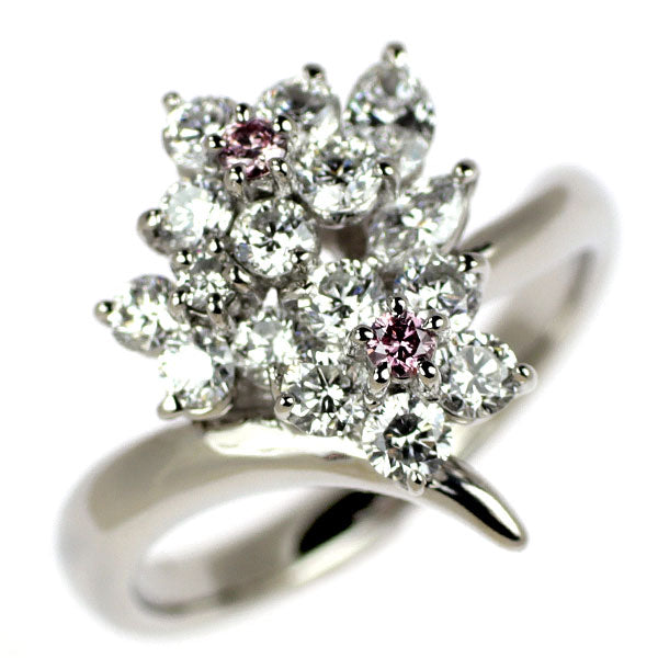 希少 Pt900 天然ピンク ダイヤモンド リング 0.05ct D1.04ct フラワー
