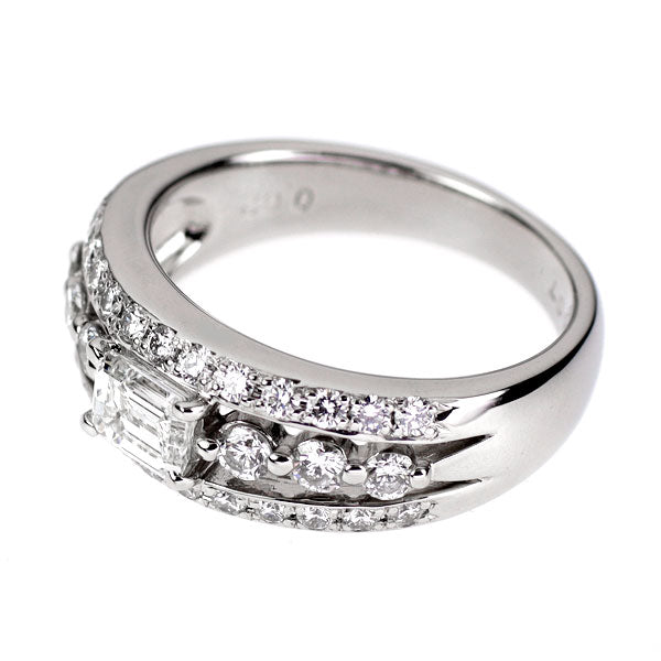 Pt900 エメラルドカット ダイヤモンド リング 0.507ct D0.62ct