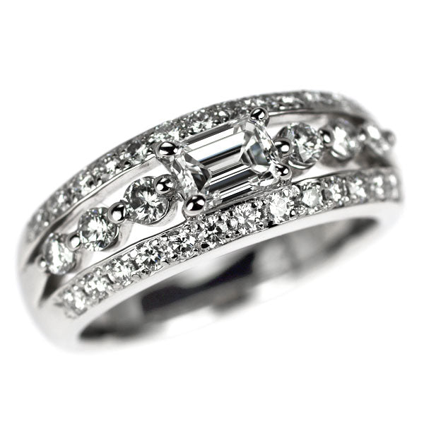 Pt900 エメラルドカット ダイヤモンド リング 0.507ct D0.62ct