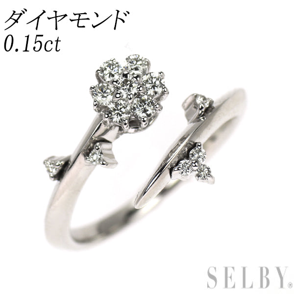 K18WG ダイヤモンド リング 0.15ct ピンキー フラワー