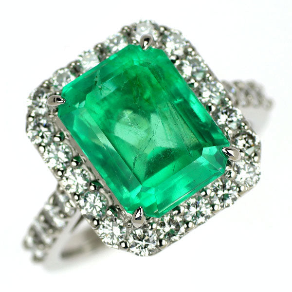 Pt900 エメラルド ダイヤモンド リング 4.90ct D1.01ct